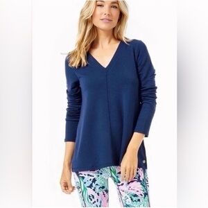 Lilly Pulitzer True Navy Areli Pullover Criss‎ Cross Athleisure Lounge Preppy